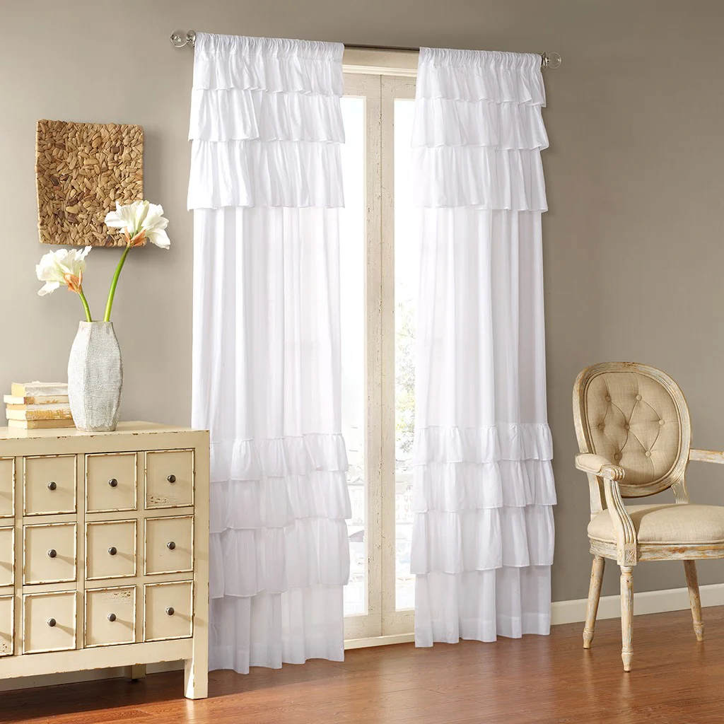Cotton Oversized Ruffle Curtain Panel White 50x84' - Image 3