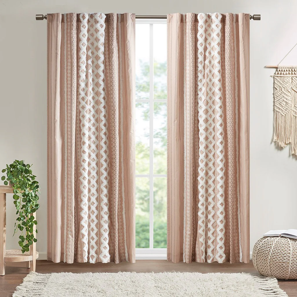 Cotton Printed Chenille Stripe Lined Curtain Panel