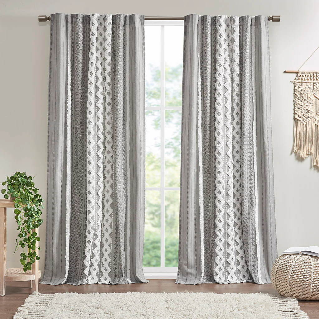 Cotton Printed Chenille Stripe Lined Curtain Panel - Image 11