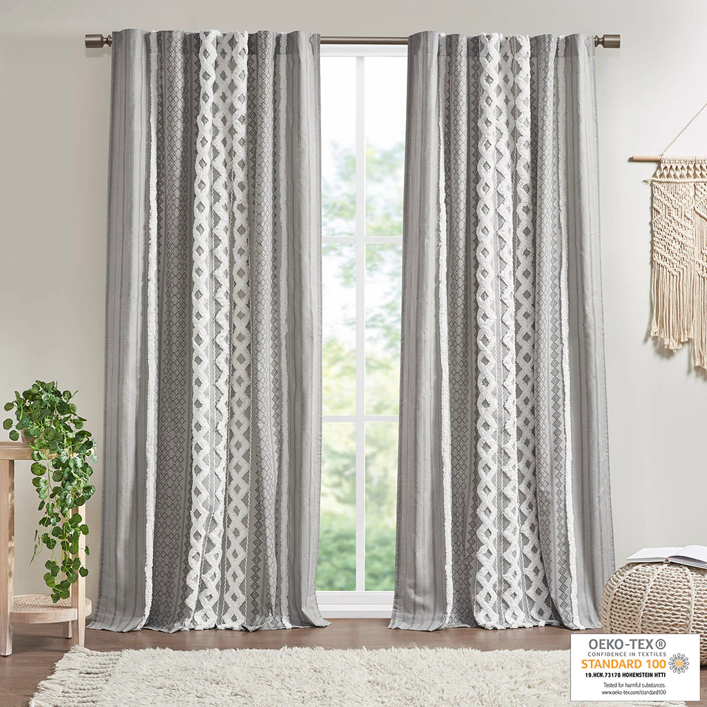 Cotton Printed Chenille Stripe Lined Curtain Panel - Image 12