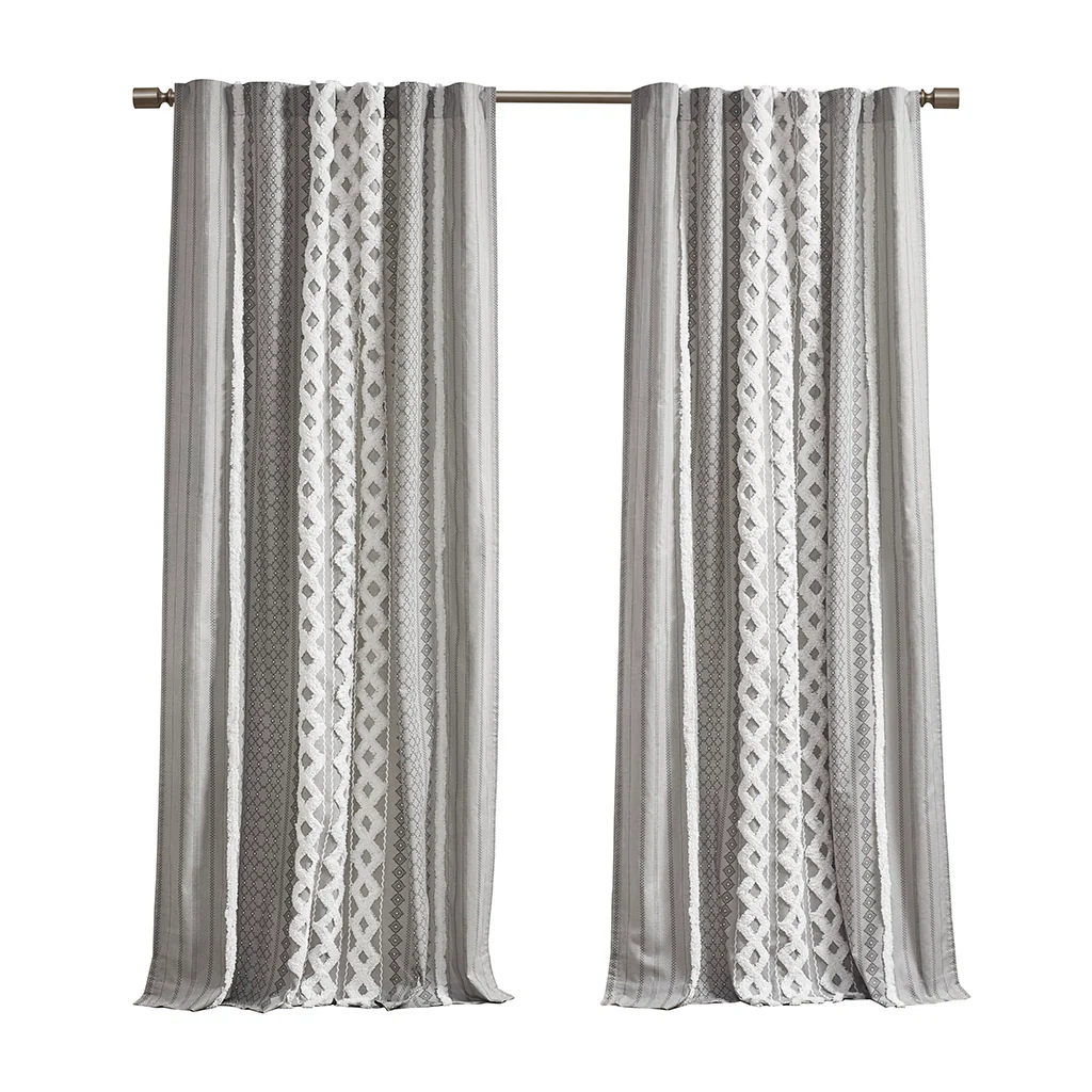 Cotton Printed Chenille Stripe Lined Curtain Panel - Image 16