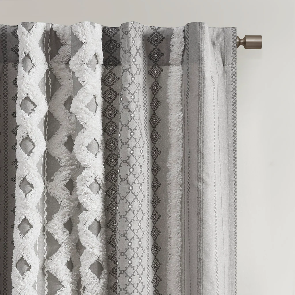 Cotton Printed Chenille Stripe Lined Curtain Panel - Image 18