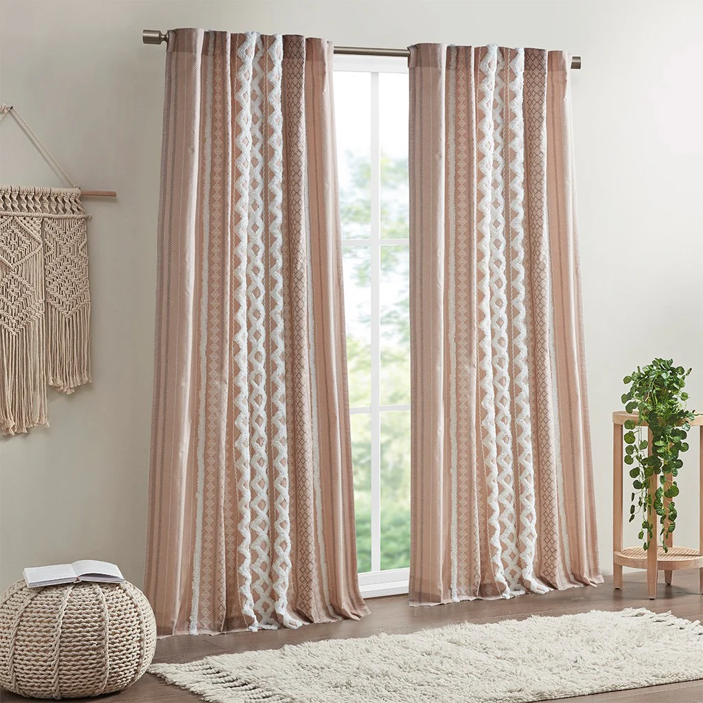 Cotton Printed Chenille Stripe Lined Curtain Panel - Image 2