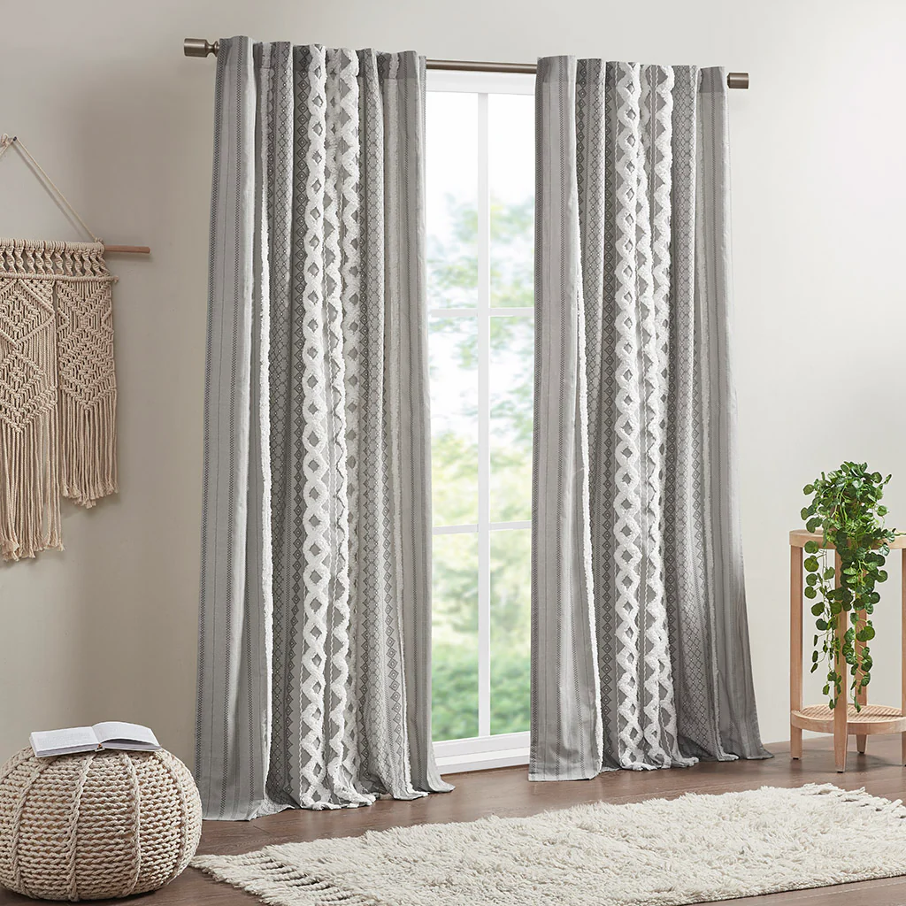 Cotton Printed Chenille Stripe Lined Curtain Panel - Image 20