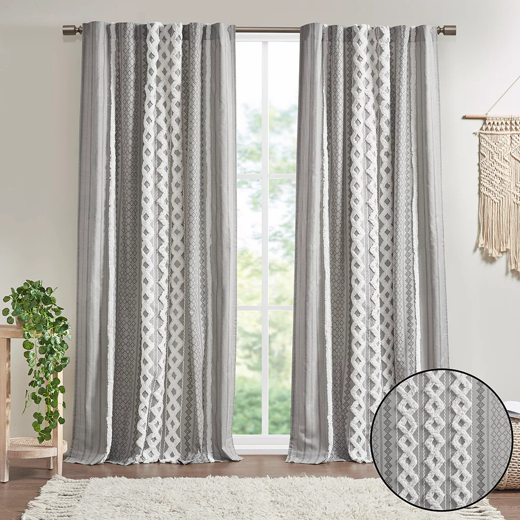 Cotton Printed Chenille Stripe Lined Curtain Panel - Image 21