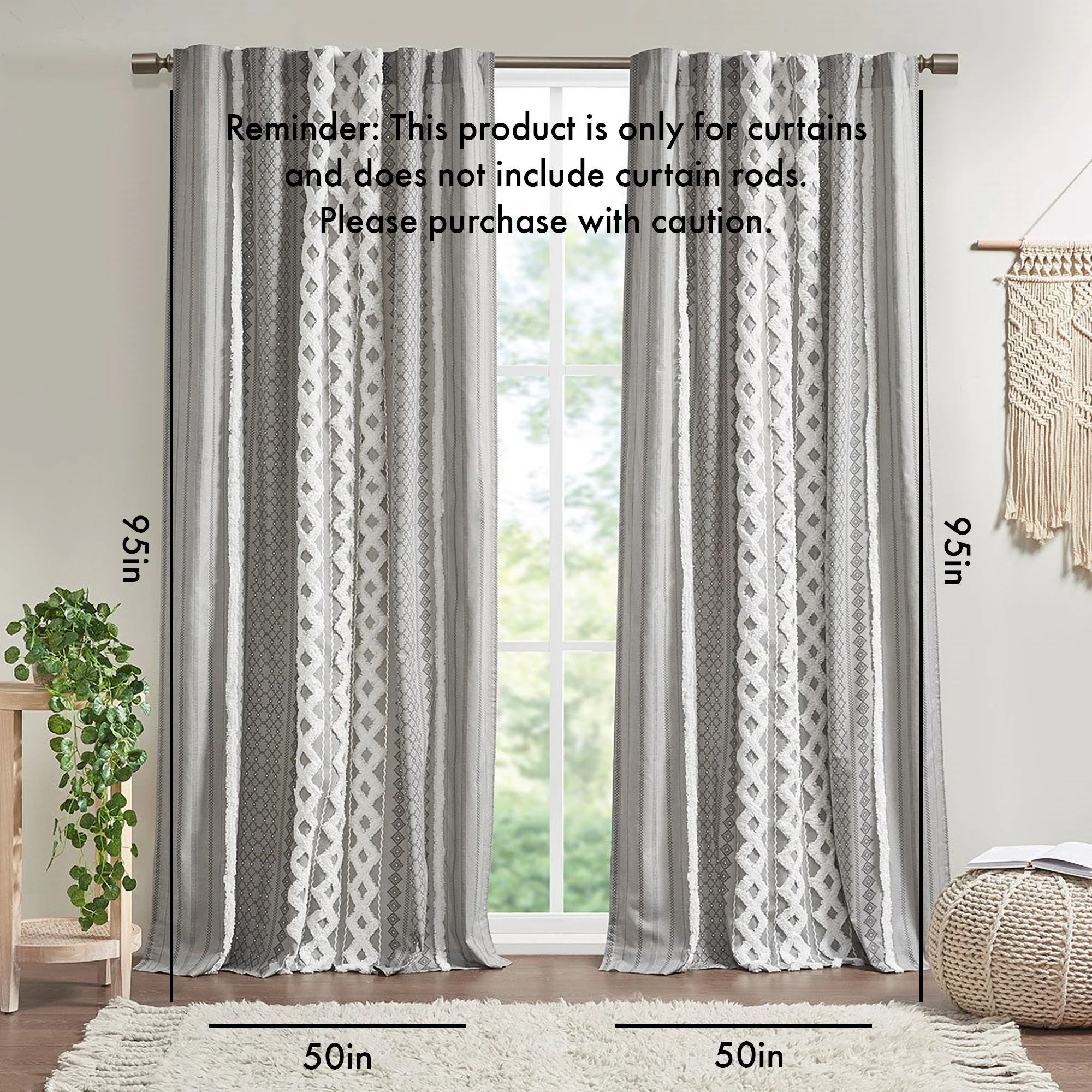 Cotton Printed Chenille Stripe Lined Curtain Panel - Image 23