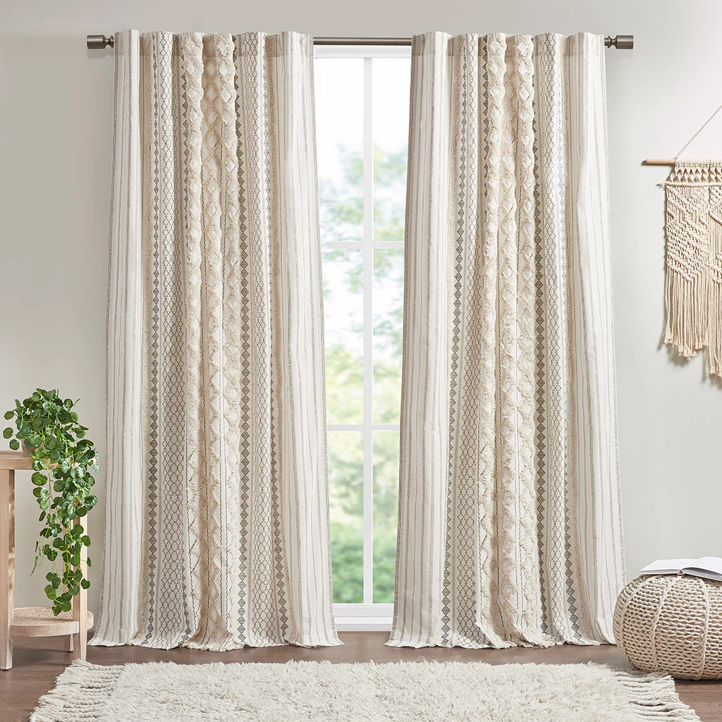 Cotton Printed Chenille Stripe Lined Curtain Panel - Image 24