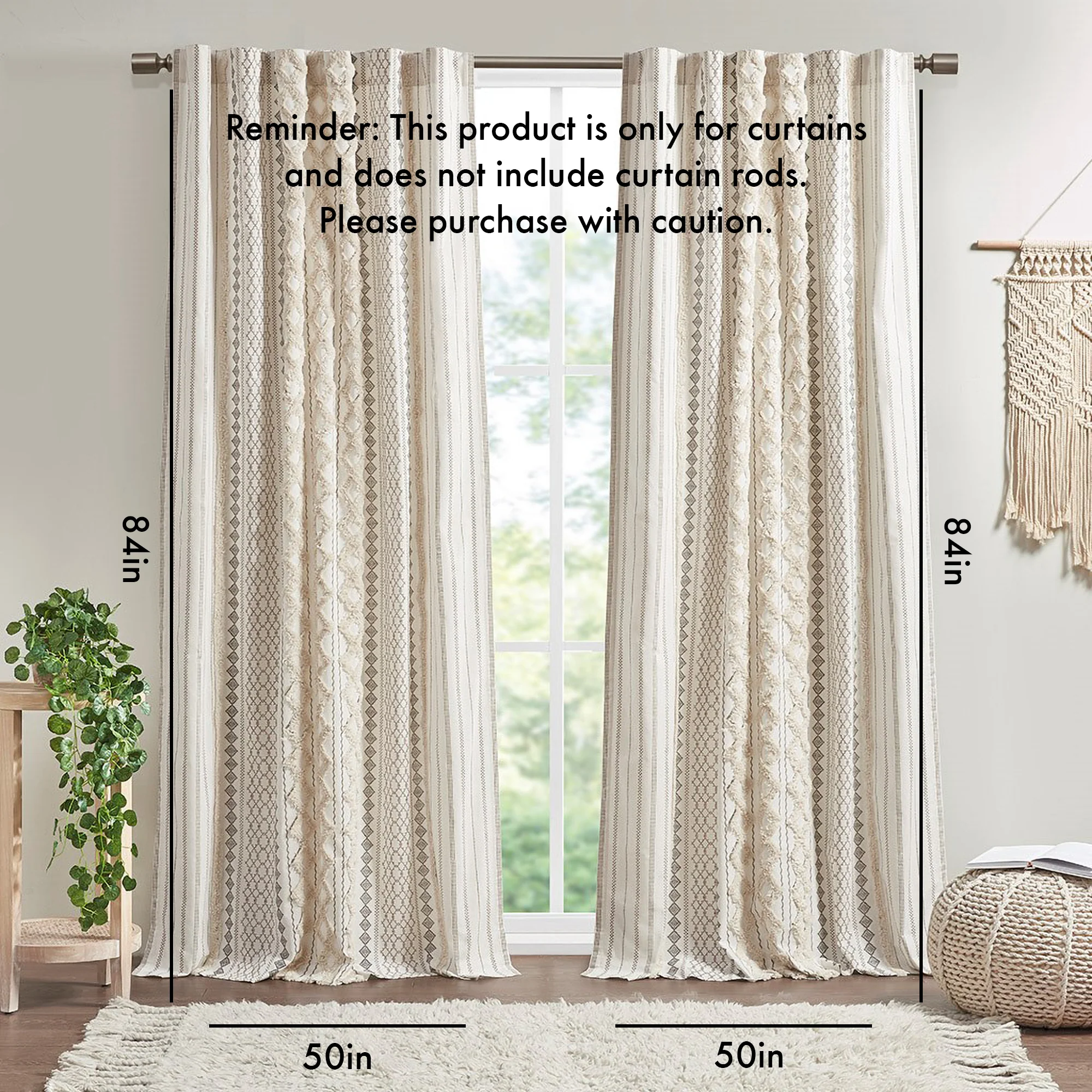Cotton Printed Chenille Stripe Lined Curtain Panel - Image 26