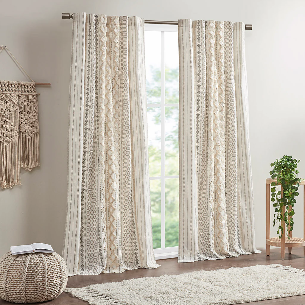 Cotton Printed Chenille Stripe Lined Curtain Panel - Image 27