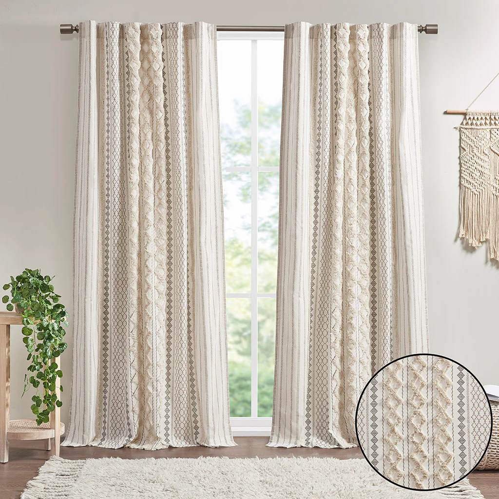 Cotton Printed Chenille Stripe Lined Curtain Panel - Image 29