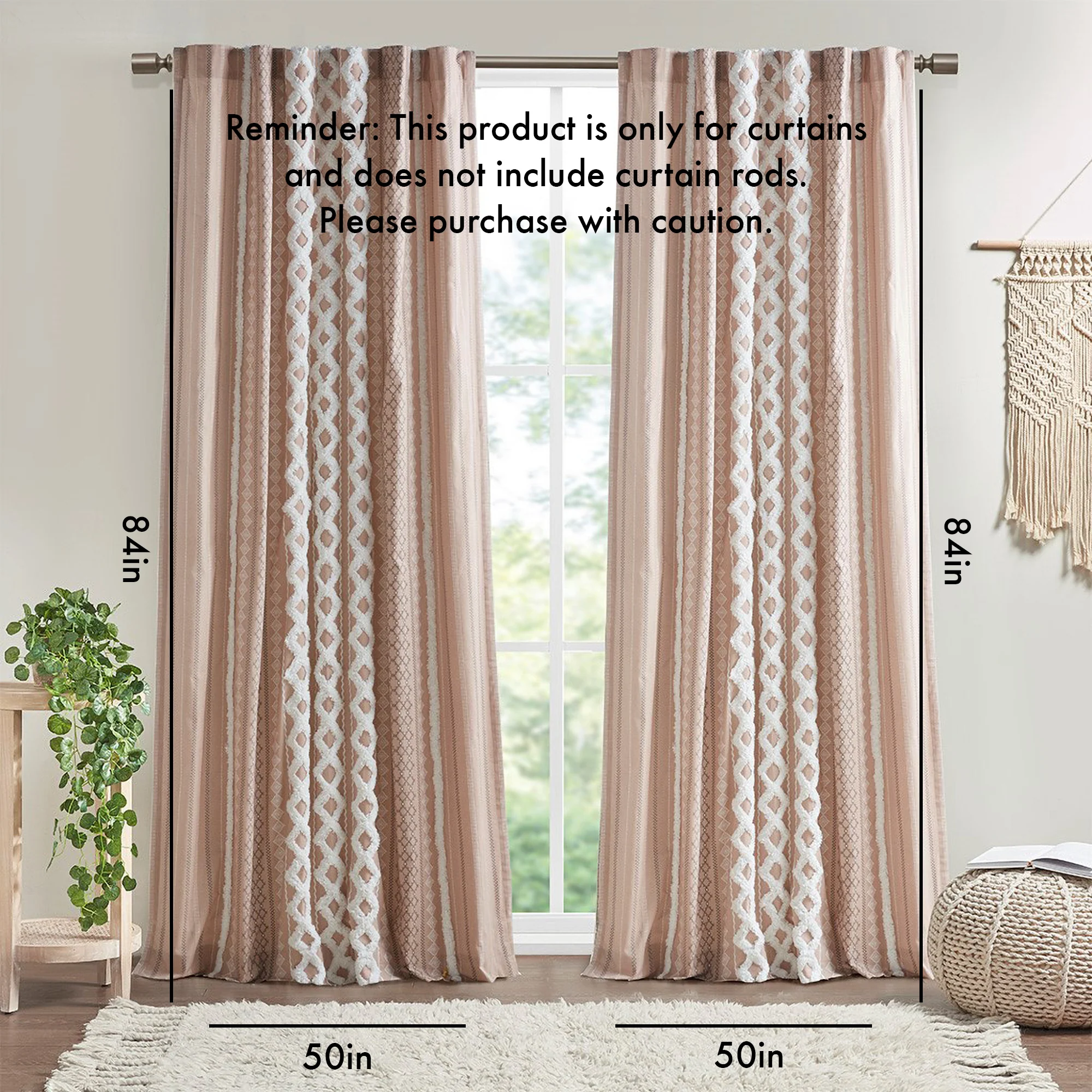 Cotton Printed Chenille Stripe Lined Curtain Panel - Image 3