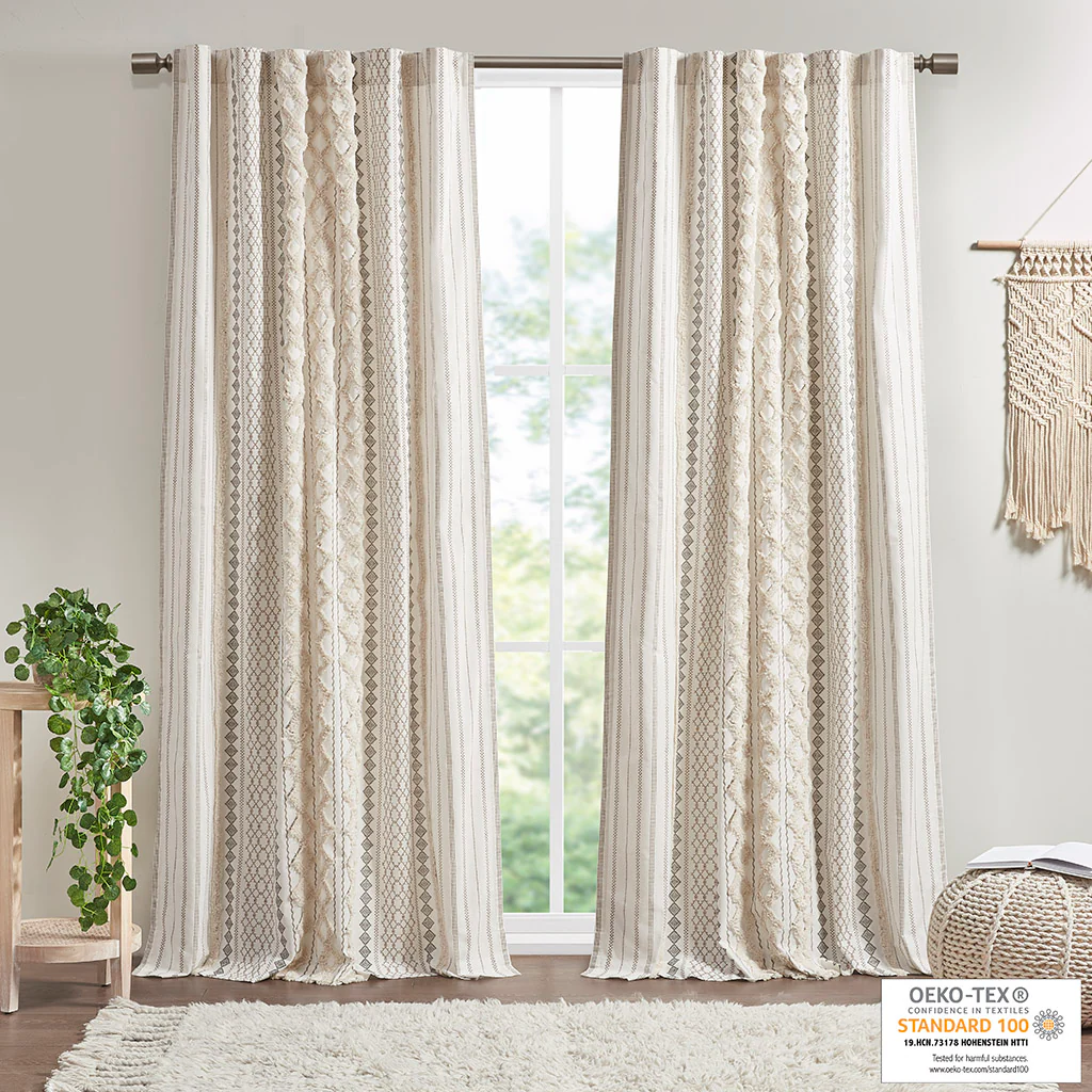 Cotton Printed Chenille Stripe Lined Curtain Panel - Image 30