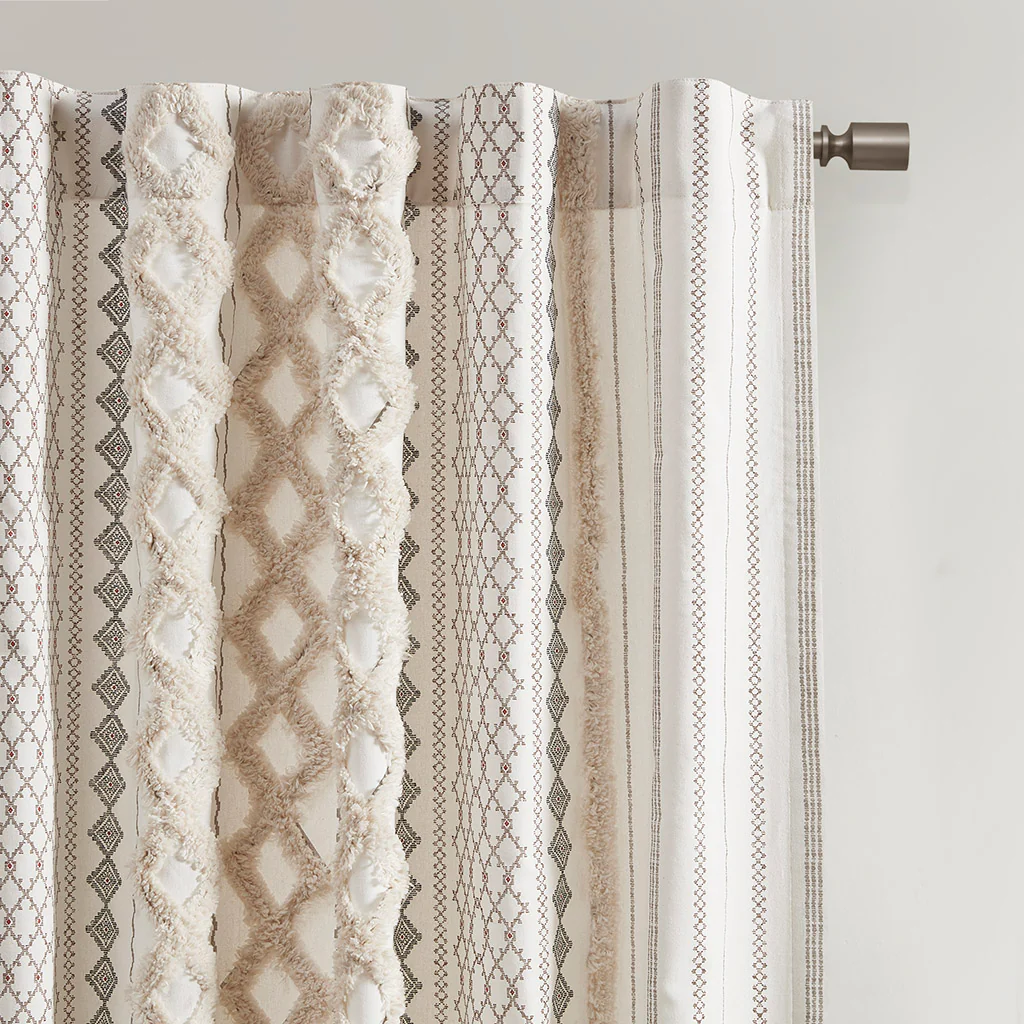 Cotton Printed Chenille Stripe Lined Curtain Panel - Image 31