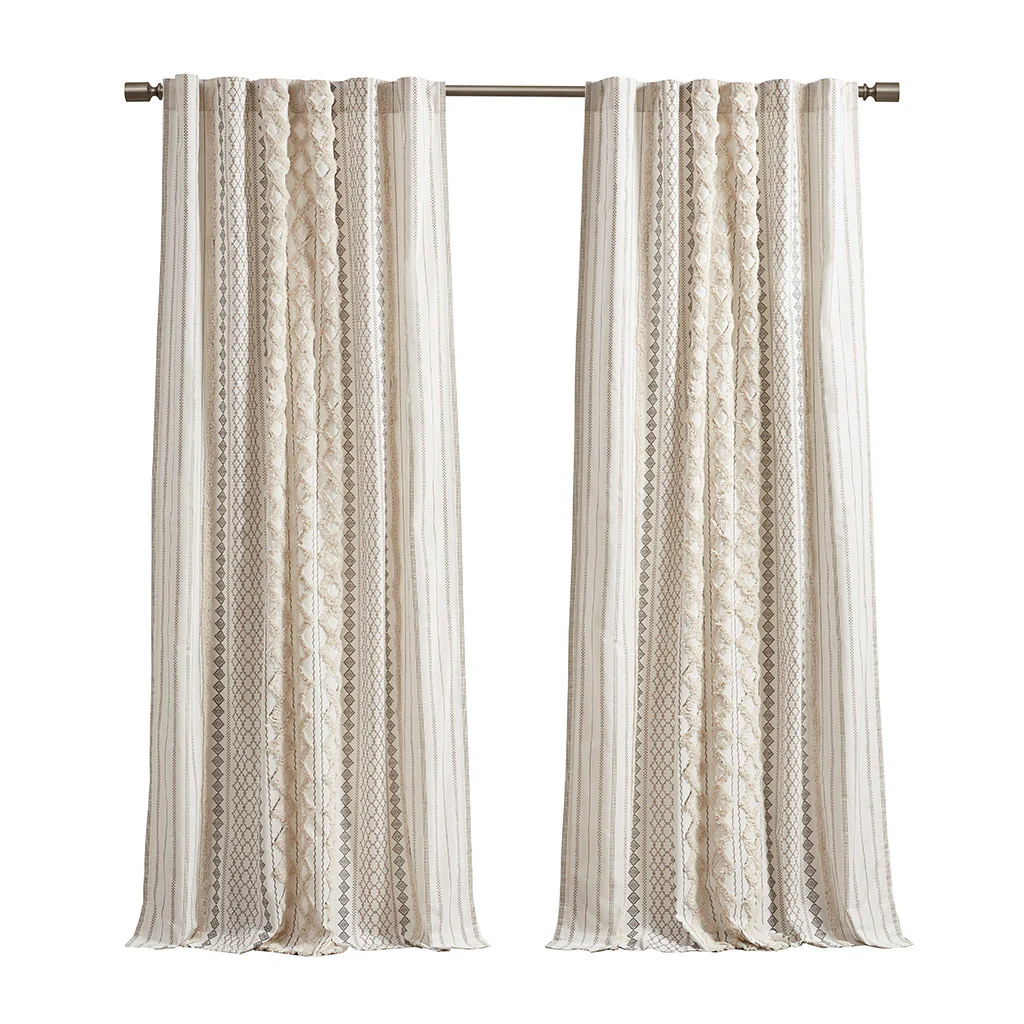 Cotton Printed Chenille Stripe Lined Curtain Panel - Image 32
