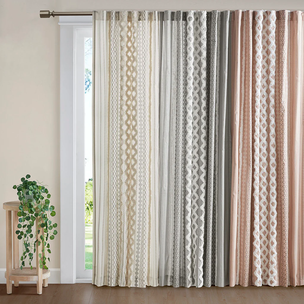 Cotton Printed Chenille Stripe Lined Curtain Panel - Image 33