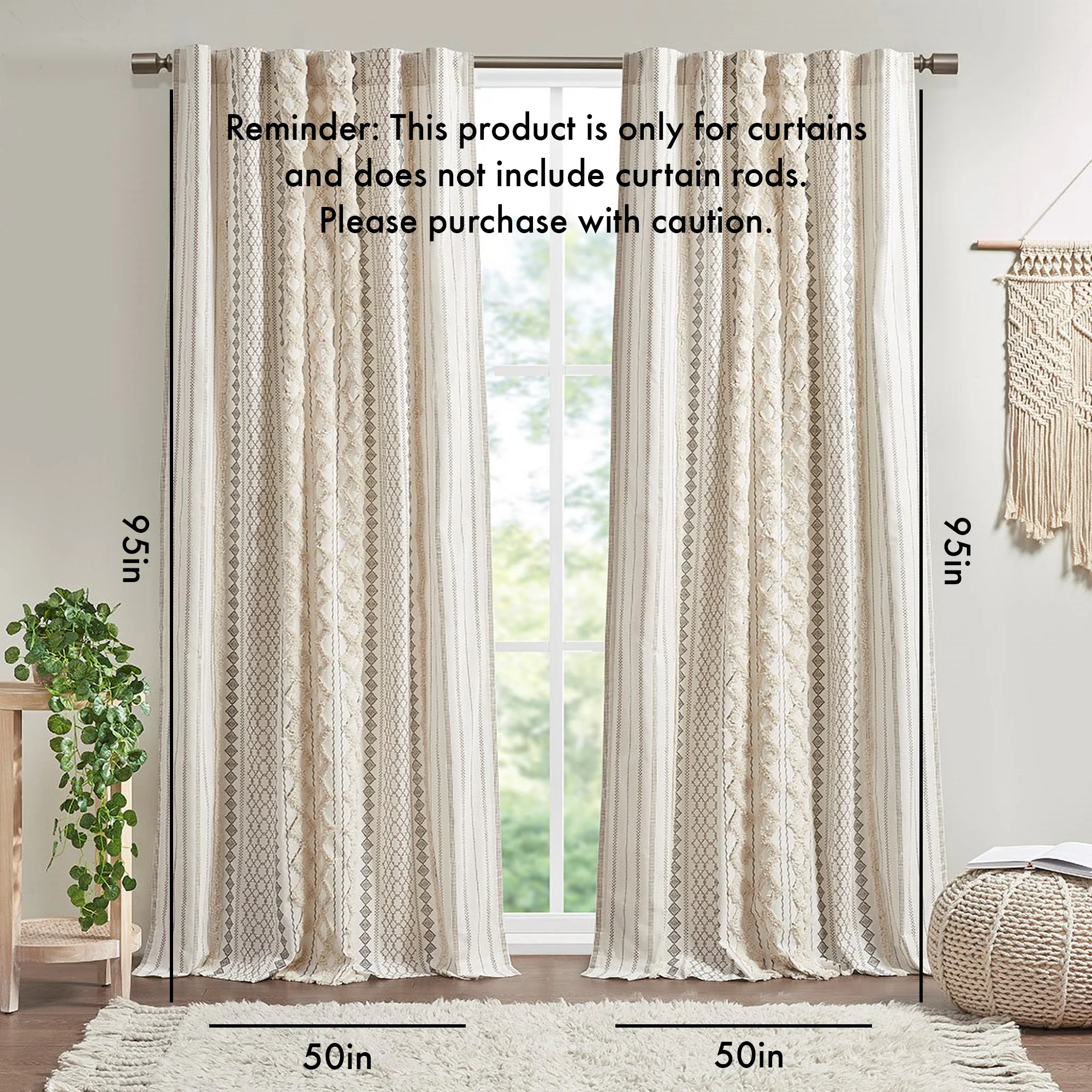 Cotton Printed Chenille Stripe Lined Curtain Panel - Image 36