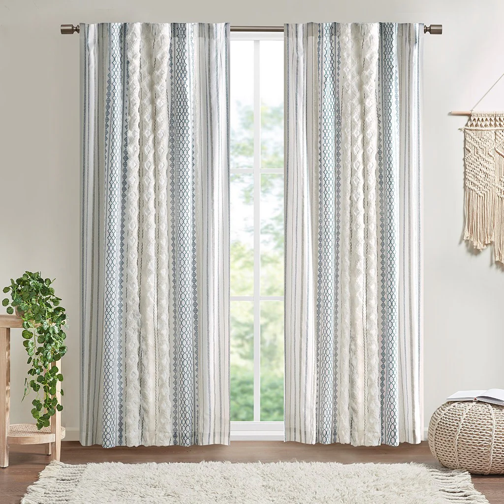 Cotton Printed Chenille Stripe Lined Curtain Panel - Image 37