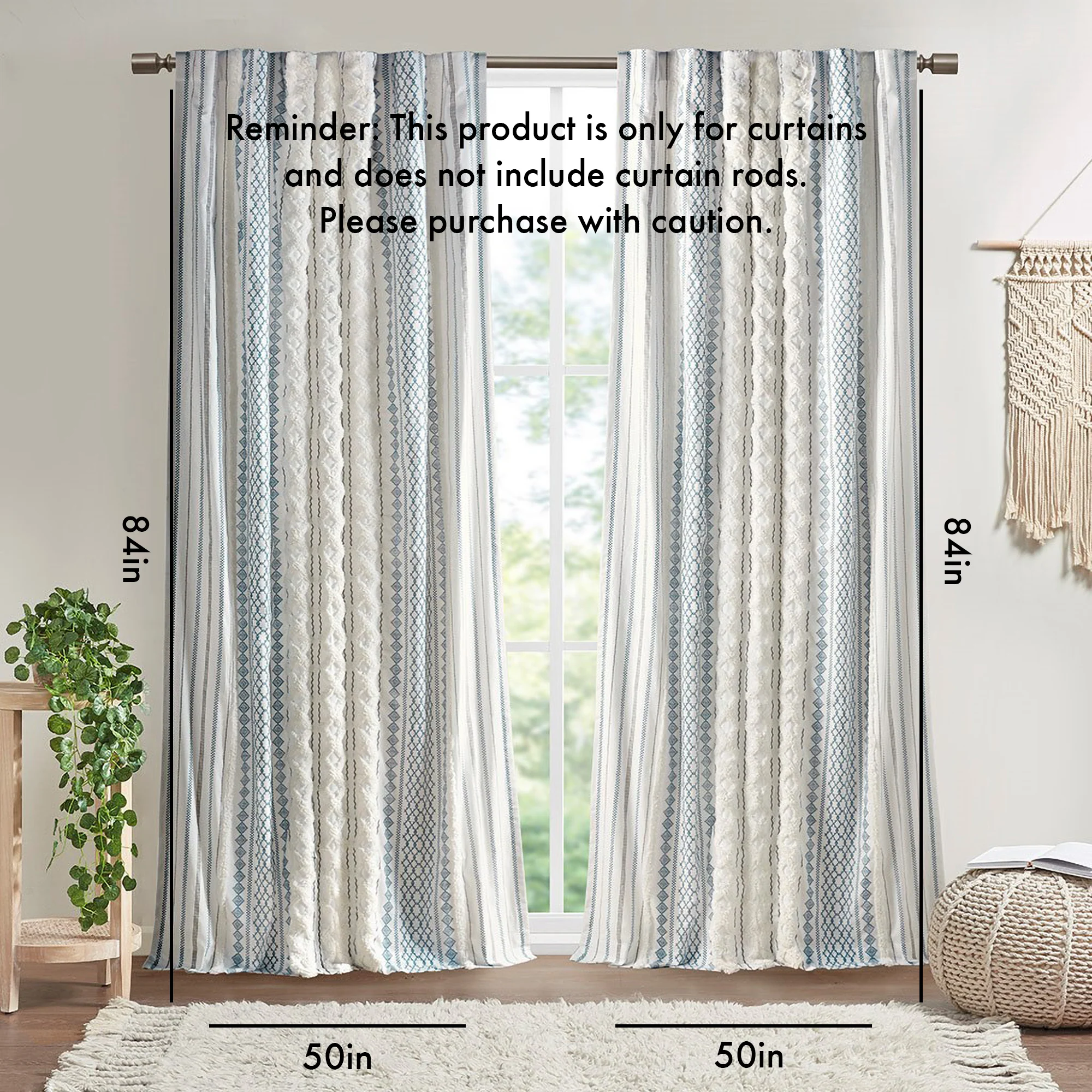 Cotton Printed Chenille Stripe Lined Curtain Panel - Image 39