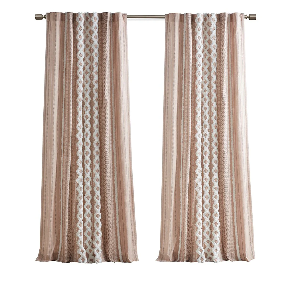 Cotton Printed Chenille Stripe Lined Curtain Panel - Image 4