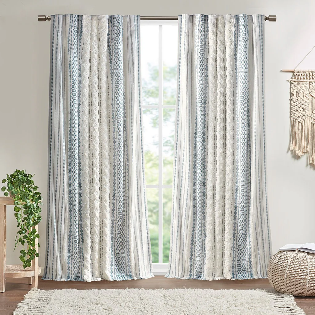 Cotton Printed Chenille Stripe Lined Curtain Panel - Image 42