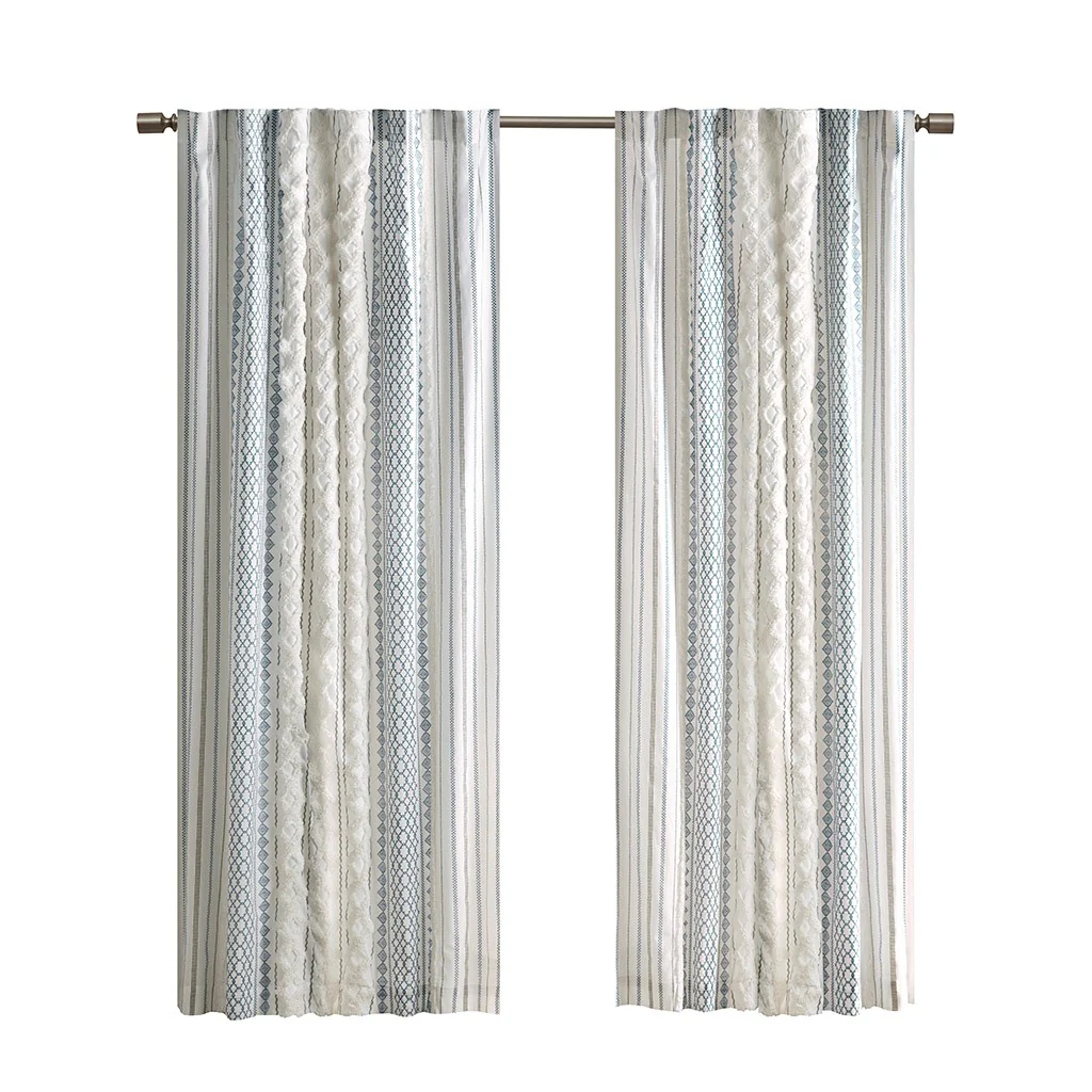 Cotton Printed Chenille Stripe Lined Curtain Panel - Image 44