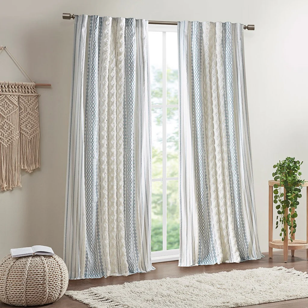 Cotton Printed Chenille Stripe Lined Curtain Panel - Image 47