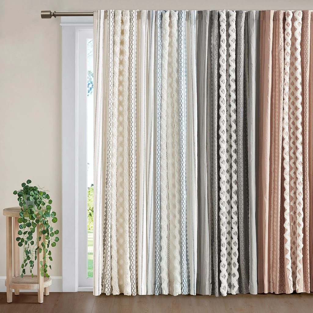 Cotton Printed Chenille Stripe Lined Curtain Panel - Image 48