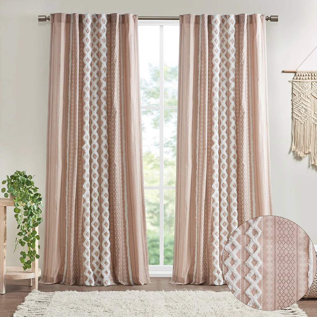 Cotton Printed Chenille Stripe Lined Curtain Panel - Image 5