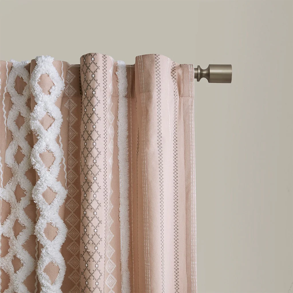 Cotton Printed Chenille Stripe Lined Curtain Panel - Image 9
