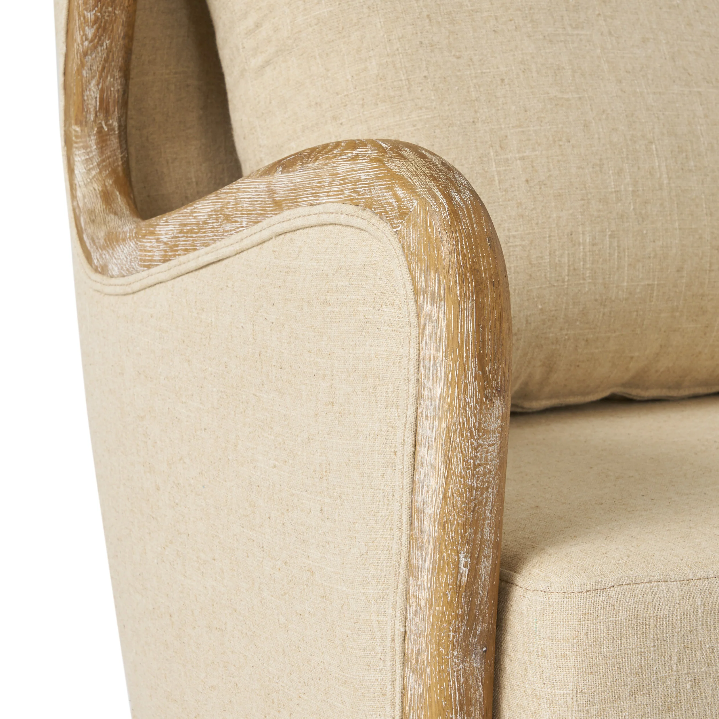 Crenshaw Beige Fabric Wing Arm Chair with Oak Frame and High Back - Image 12