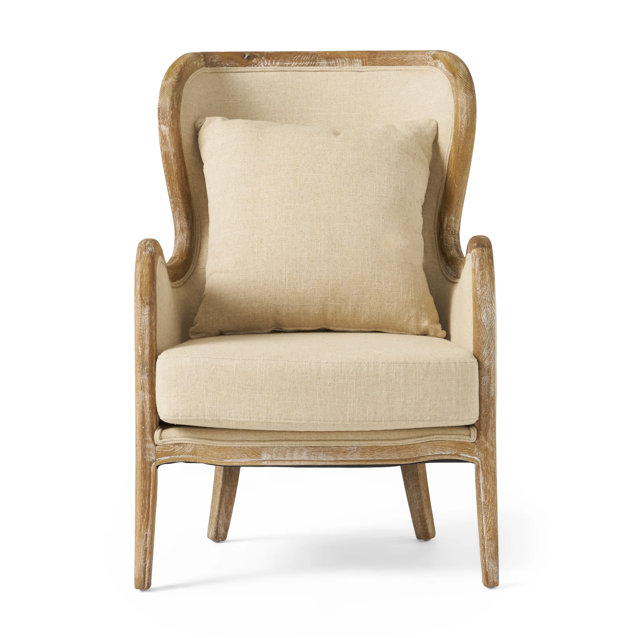 Crenshaw Beige Fabric Wing Arm Chair with Oak Frame and High Back - Image 3