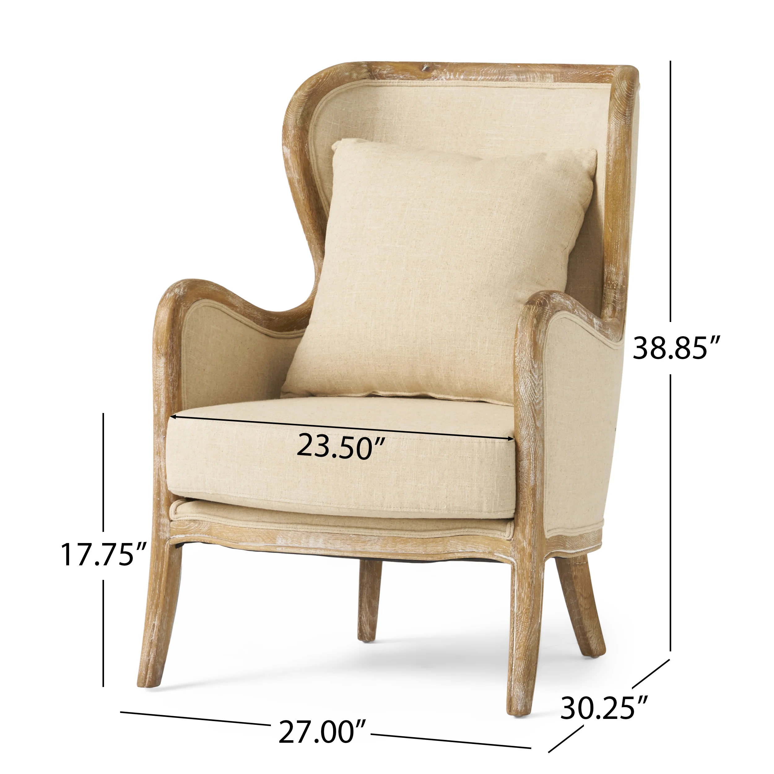 Crenshaw Beige Fabric Wing Arm Chair with Oak Frame and High Back - Image 4