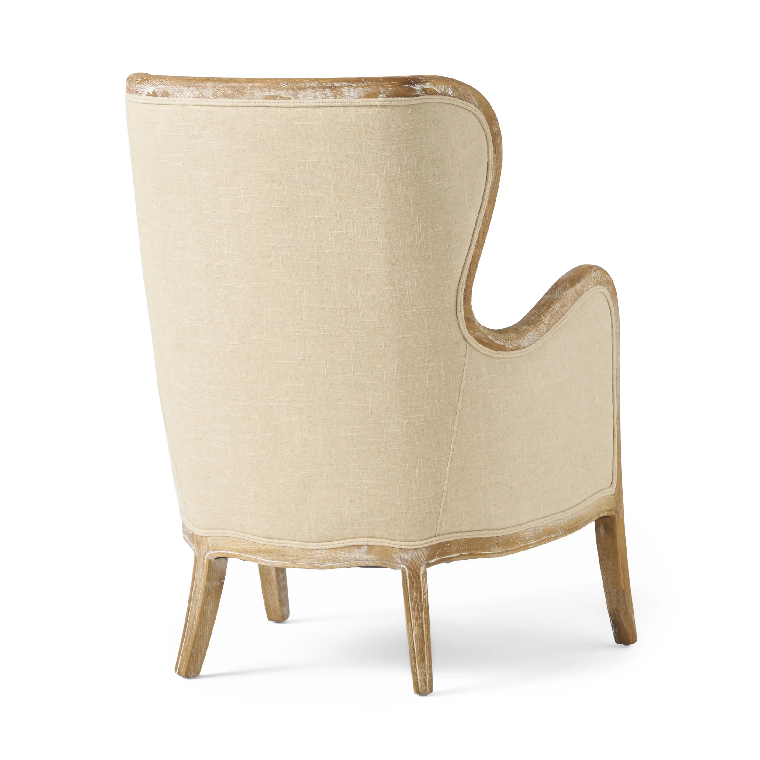 Crenshaw Beige Fabric Wing Arm Chair with Oak Frame and High Back - Image 7