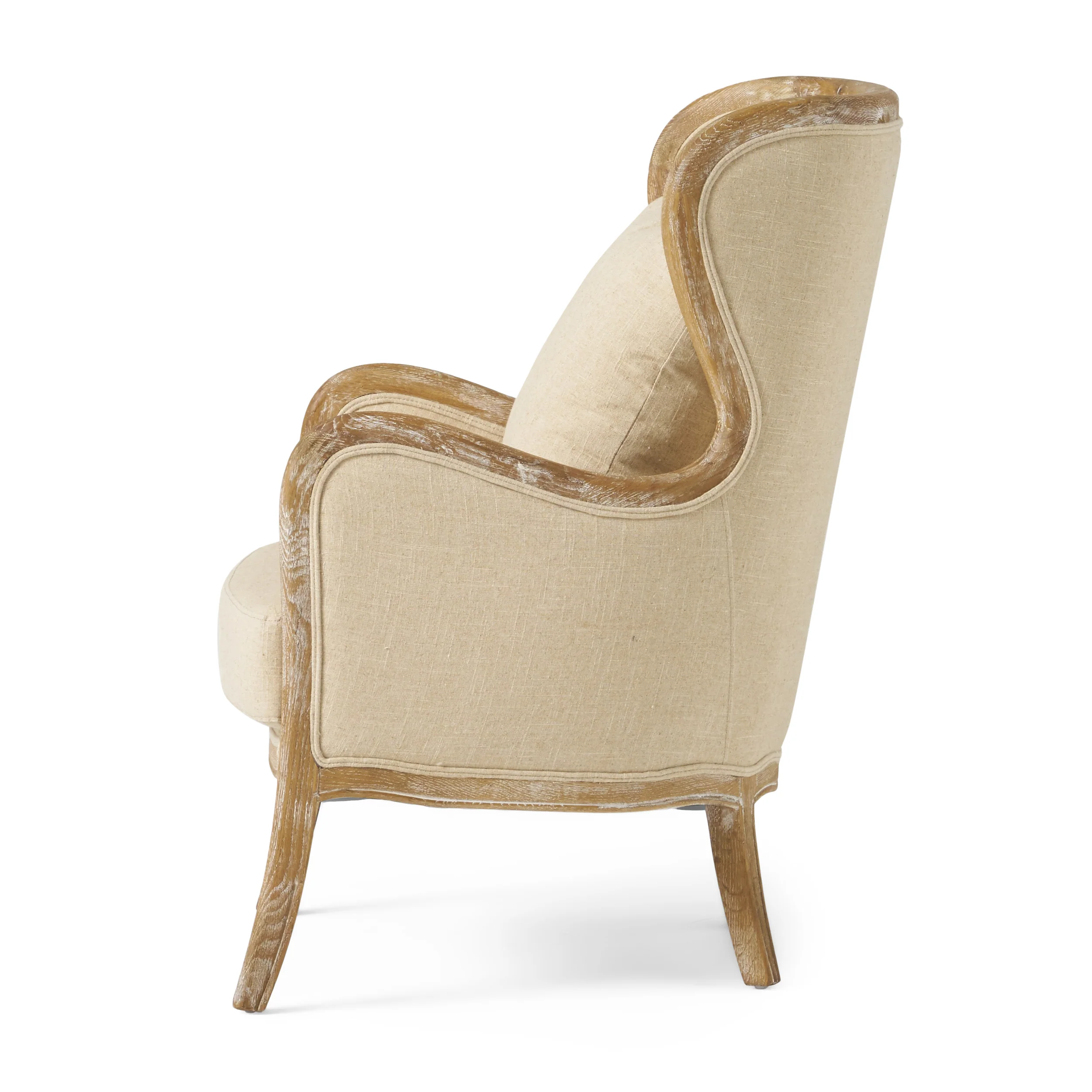 Crenshaw Beige Fabric Wing Arm Chair with Oak Frame and High Back - Image 8