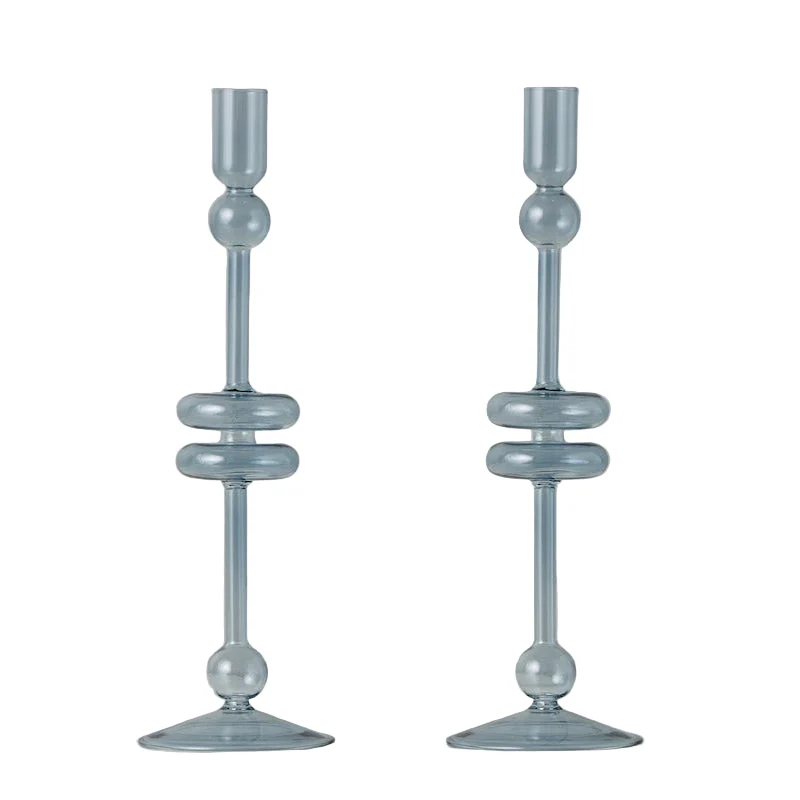 Denim Glass Candlestick, Pair