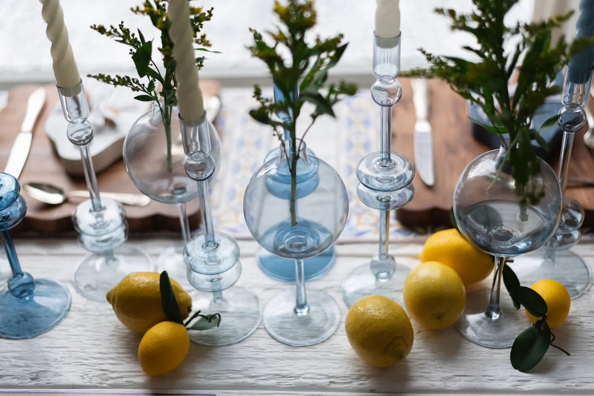 Denim Glass Candlestick, Pair - Image 10