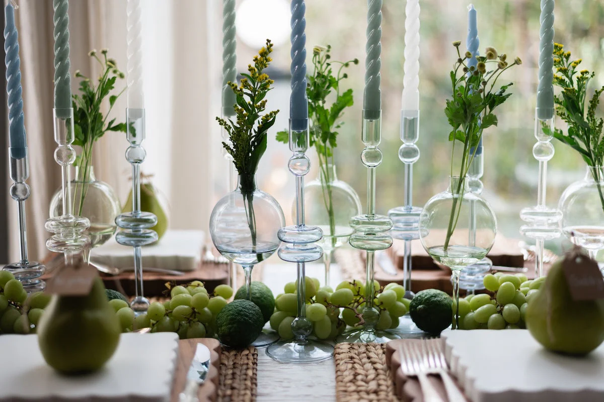 Denim Glass Candlestick, Pair - Image 13