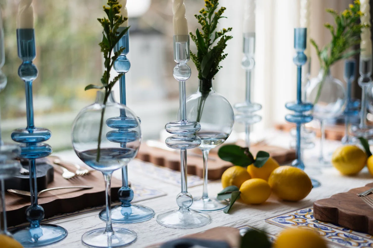 Denim Glass Candlestick, Pair - Image 15