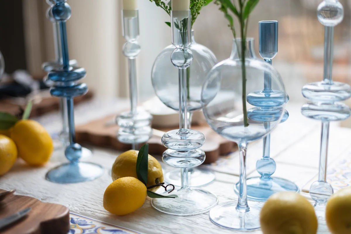 Denim Glass Candlestick, Pair - Image 16