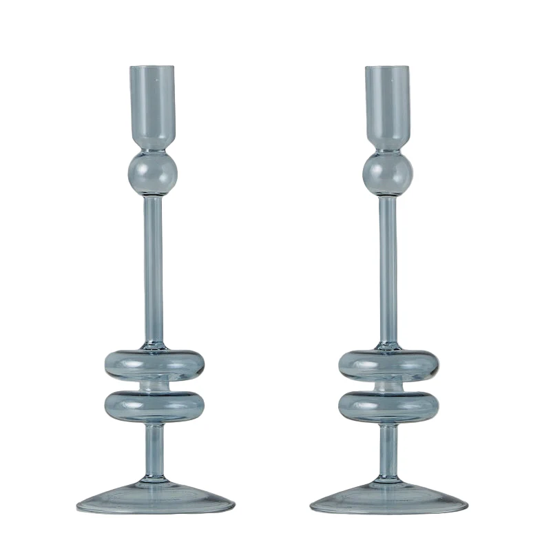 Denim Glass Candlestick, Pair - Image 2