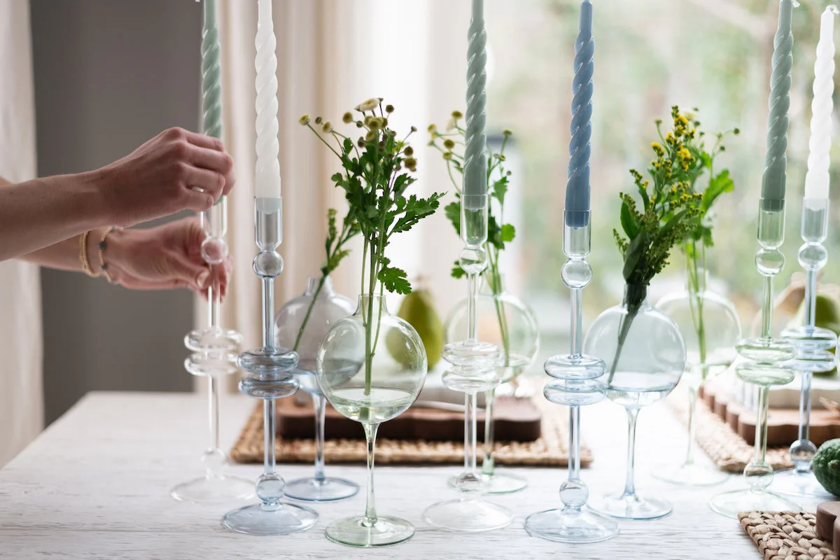 Denim Glass Candlestick, Pair - Image 4