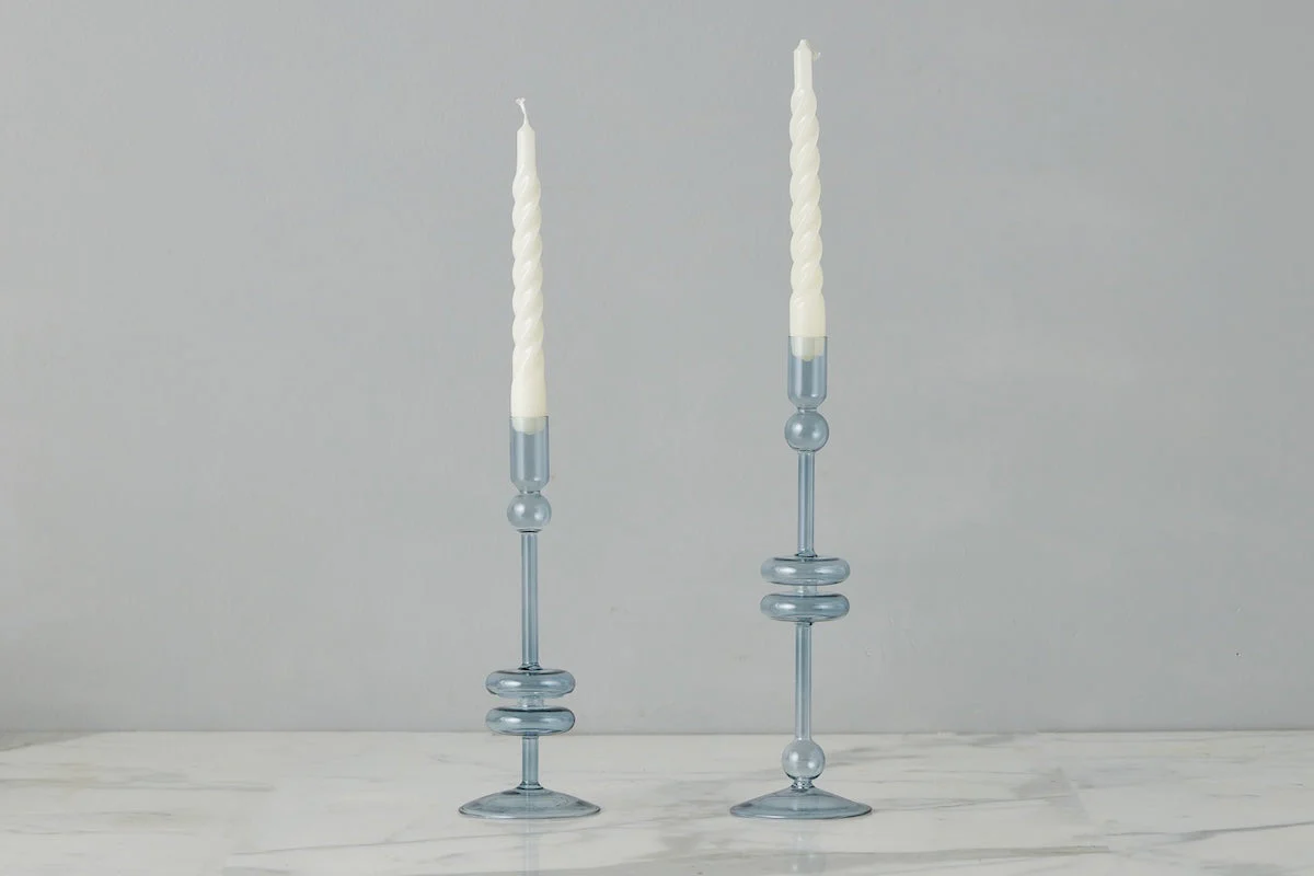 Denim Glass Candlestick, Pair - Image 5
