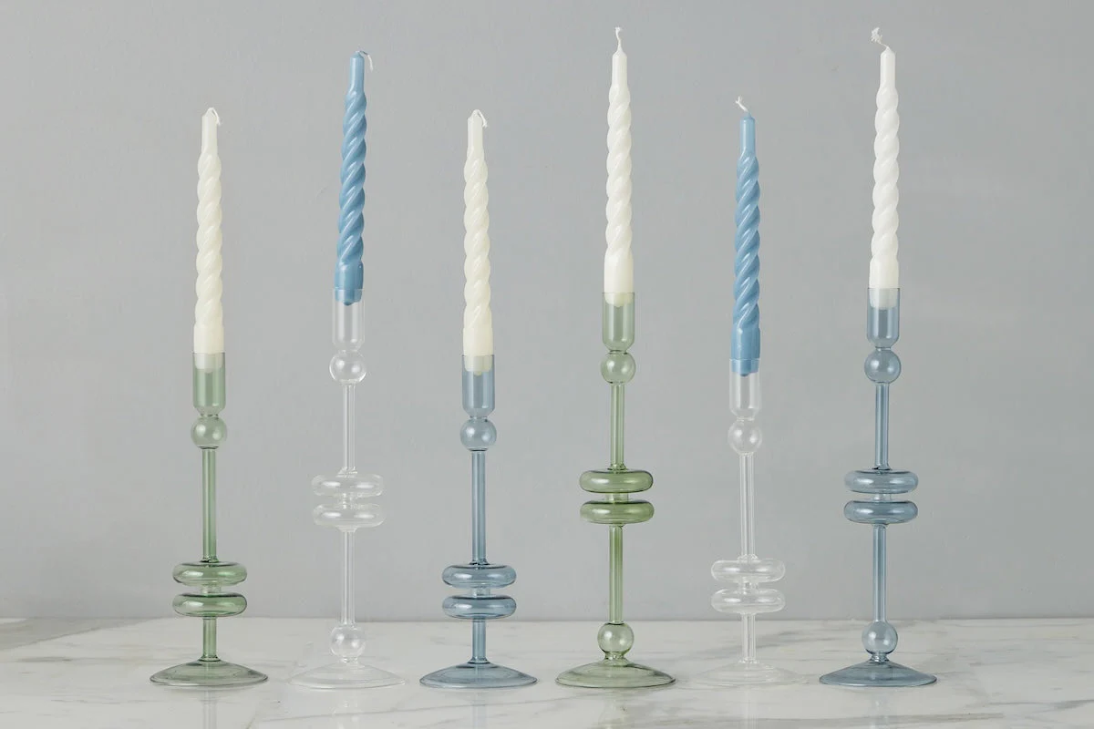 Denim Glass Candlestick, Pair - Image 6