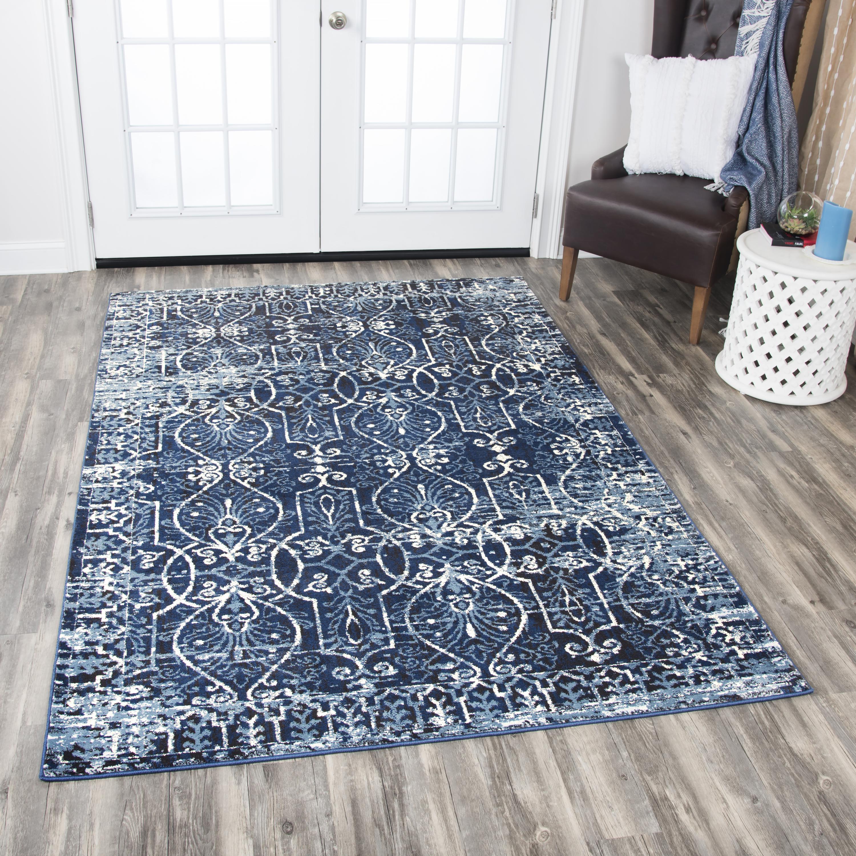 Denim Scrollwork Power Loomed Area Rug - Image 2
