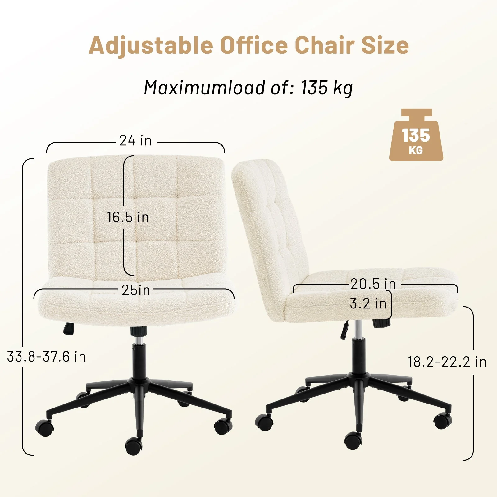 Desk Chair with Wheels, Armless Desk Chair, Adjustable Height 360° Rolling Swivel - Image 11