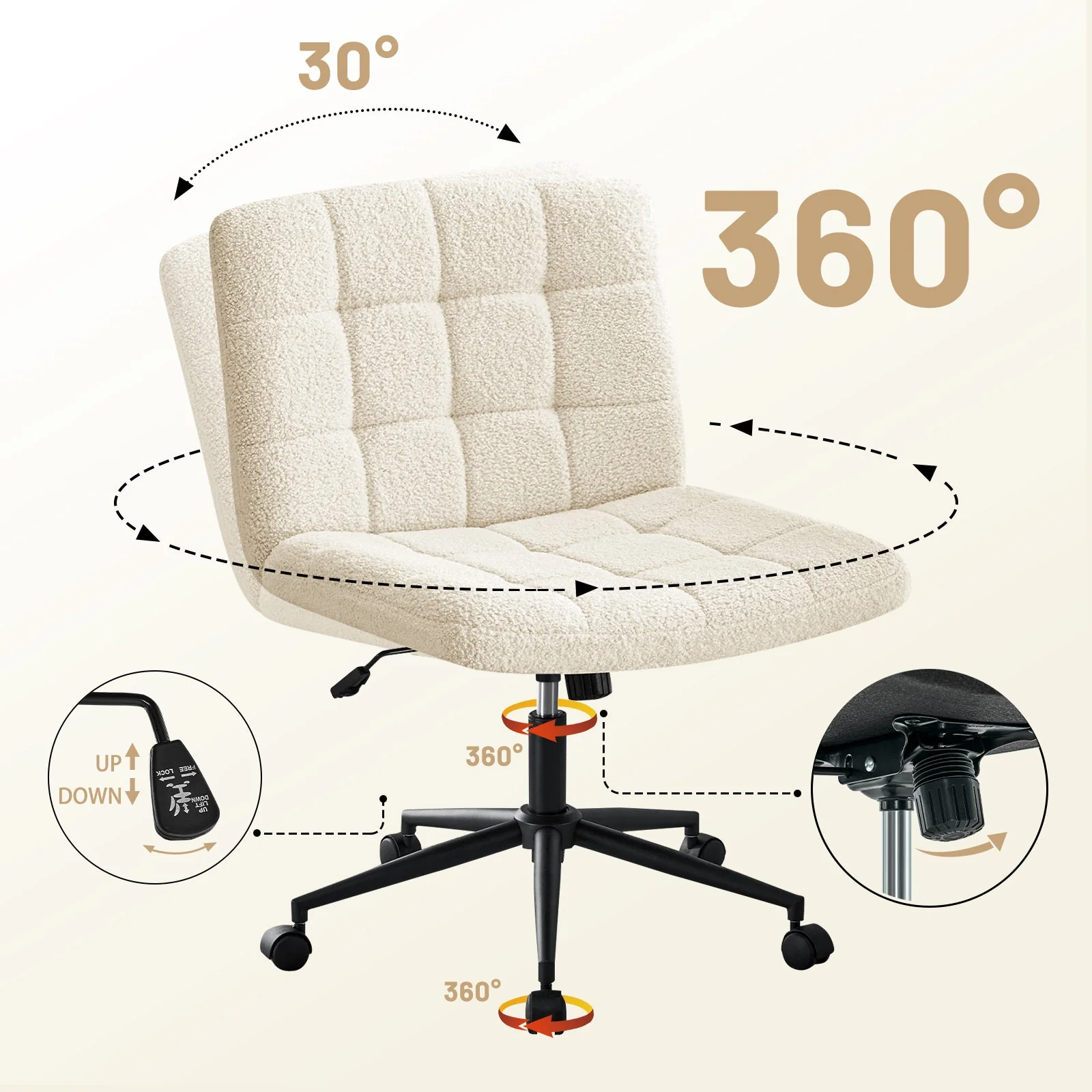 Desk Chair with Wheels, Armless Desk Chair, Adjustable Height 360° Rolling Swivel - Image 12