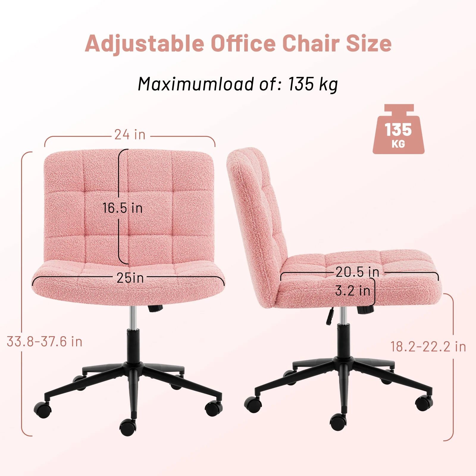 Desk Chair with Wheels, Armless Desk Chair, Adjustable Height 360° Rolling Swivel - Image 19
