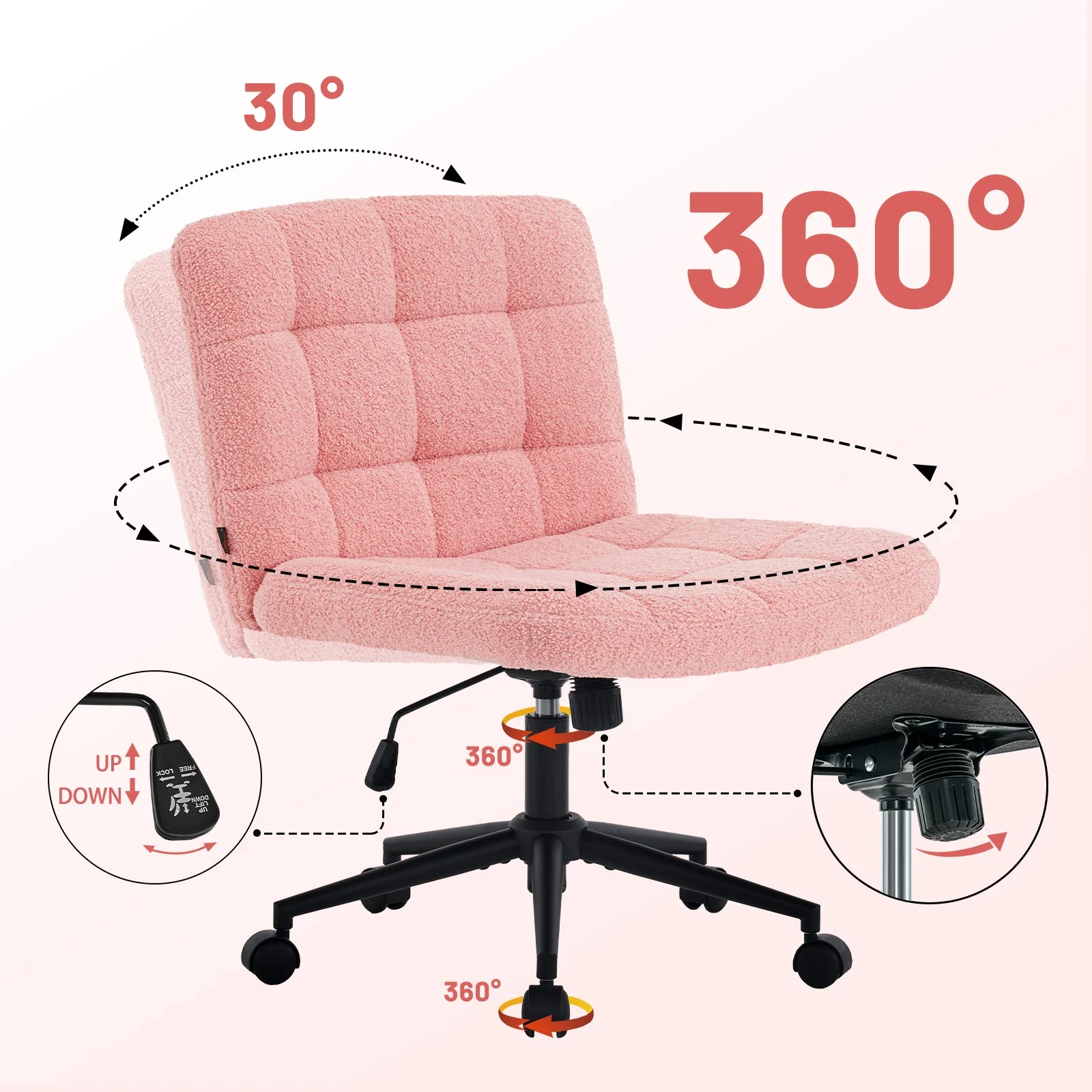 Desk Chair with Wheels, Armless Desk Chair, Adjustable Height 360° Rolling Swivel - Image 20