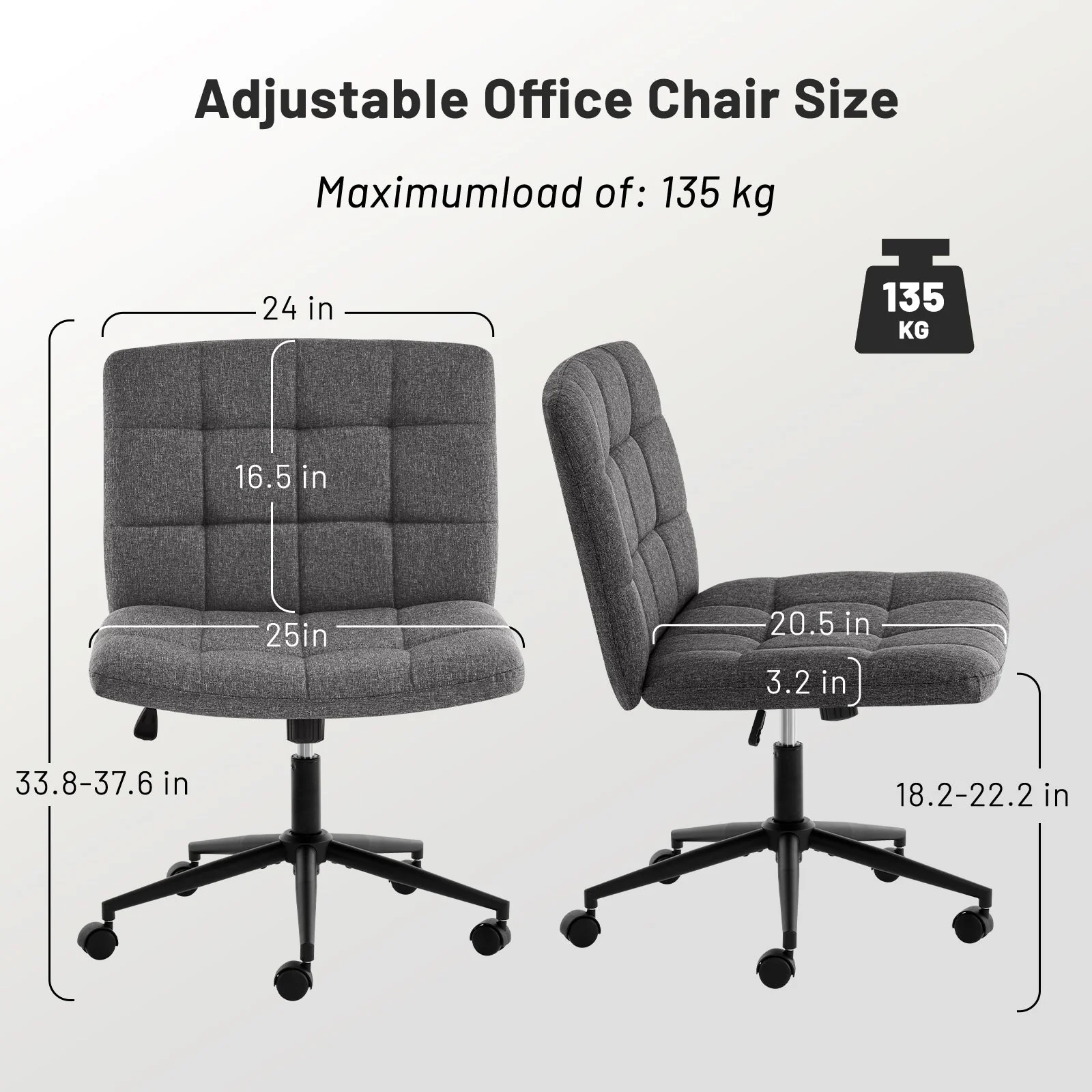 Desk Chair with Wheels, Armless Desk Chair, Adjustable Height 360° Rolling Swivel - Image 27