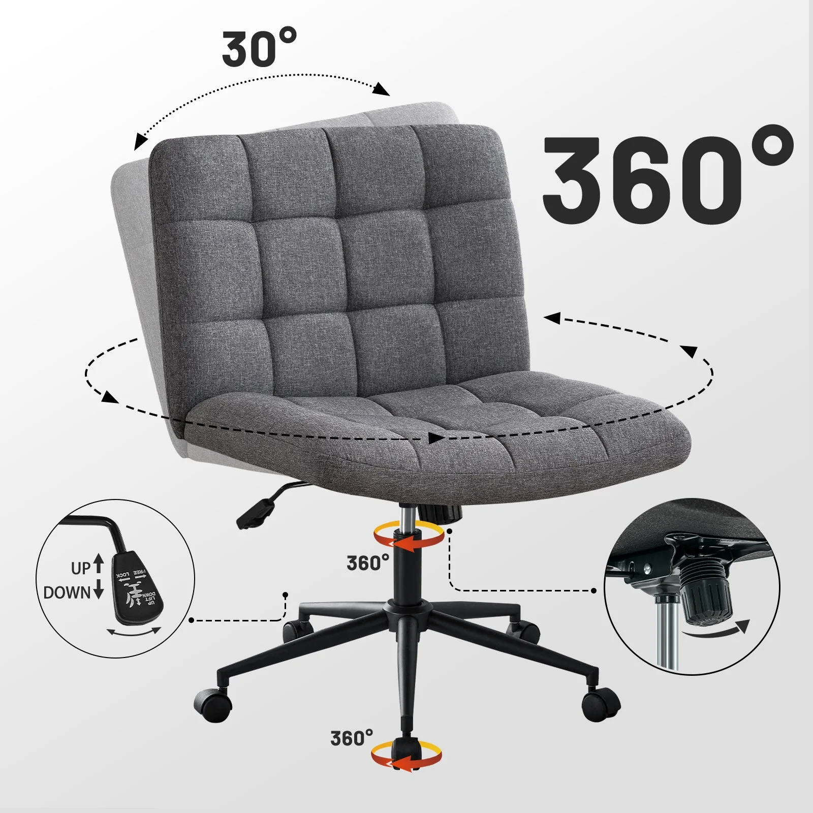 Desk Chair with Wheels, Armless Desk Chair, Adjustable Height 360° Rolling Swivel - Image 28